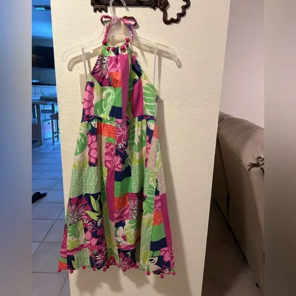 Lilly Pulitzer | Dresses | Lilly Pulitzer Halter Tie Neck Dress With Pom  Poms Size 8 | Poshmark
